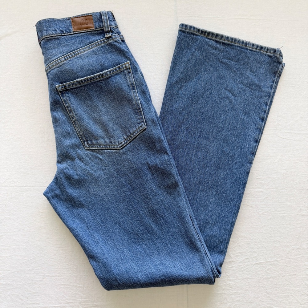 BDG Urban Outfitters Womens 27 Straight High Rise Flare Jeans Distressed Blue